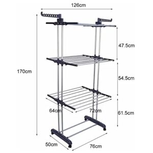 HOFLERA Airer Clothes Drying Rack - 4 Tiers Foldable Clothes Hanger with Adjustable Height and Large Stainless Steel Garment Laundry Racks for Indoor and Outdoor Use