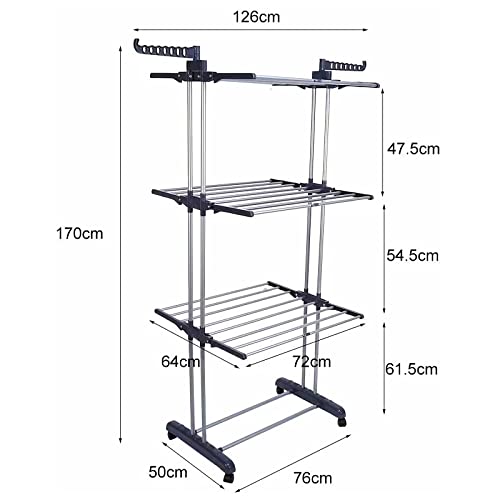 HOFLERA Airer Clothes Drying Rack - 4 Tiers Foldable Clothes Hanger with Adjustable Height and Large Stainless Steel Garment Laundry Racks for Indoor and Outdoor Use