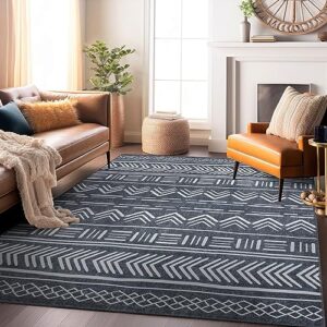rugshop contemporary geometric bohemian stain resistant flat weave eco friendly premium recycled machine washable area rug 8'4"x11'6" dark gray