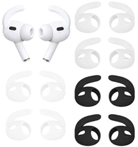 alxcd sport eartips hook compatible with airpods pro 2 earbuds 2nd gen 2022, anti slip anti lost silicone earbuds covers ear hook eartips, compatible with airpods pro 2, 6 pairs black white clear