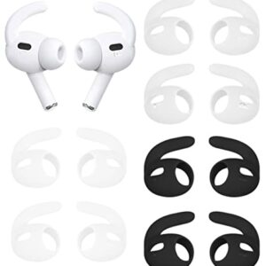 ALXCD Sport Eartips Hook Compatible with AirPods Pro 2 Earbuds 2nd Gen 2022, Anti Slip Anti Lost Silicone Earbuds Covers Ear Hook Eartips, Compatible with AirPods Pro 2, 6 Pairs Black White Clear