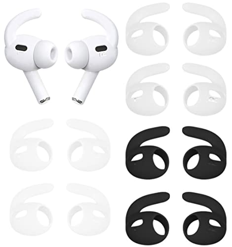 ALXCD Sport Eartips Hook Compatible with AirPods Pro 2 Earbuds 2nd Gen 2022, Anti Slip Anti Lost Silicone Earbuds Covers Ear Hook Eartips, Compatible with AirPods Pro 2, 6 Pairs Black White Clear