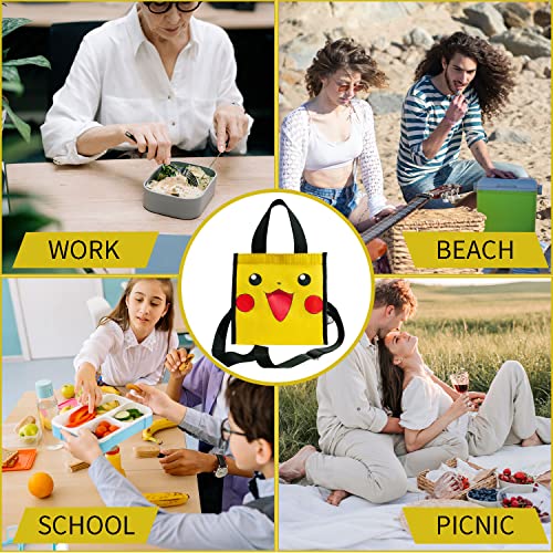 Pocket Insulated Lunch Box With Adjustable Shoulder Strap For Kids, Men/Women, Anime Reusable Lunch Bag With Bottle Holder For Office School Picnic Beach,Keep Food Cold/Warm (PM-PKC)