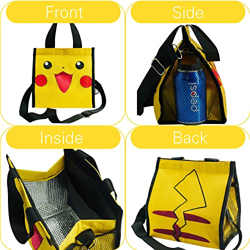 Pocket Insulated Lunch Box With Adjustable Shoulder Strap For Kids, Men/Women, Anime Reusable Lunch Bag With Bottle Holder For Office School Picnic Beach,Keep Food Cold/Warm (PM-PKC)