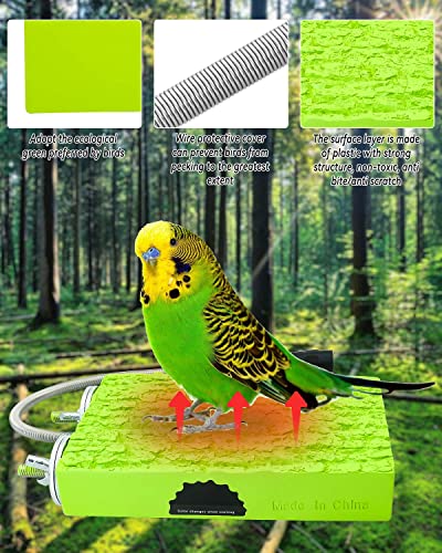 Bird Heater for Cage Bird Perch Stand Warmer Snuggle Up Fit for African Grey, Parakeets, Parrots, Small Birds, Hamsters, Hedgehogs, Chinchillas and Other Animals, 12V 3.3"x6" Cross Section