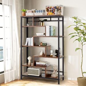 jomeed 7-tier industrial bookshelf for bedroom,large etagere bookcase open display shelves with metal frame for living room home office，asymmetrically designed