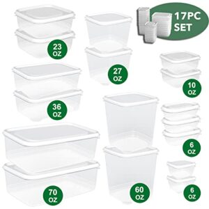 AdanZst 34-Piece Reusable Food Storage Containers with Lids, Plastic Meal Prep Storage Food Grade Kitchen Organizer, Stackable Freezer Containers, Microwave & Dishwasher Safe