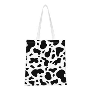 cow print canvas tote bag for women, reusable open book shopping bags aesthetic tote handbag grocery bags for women teacher mother as gifts