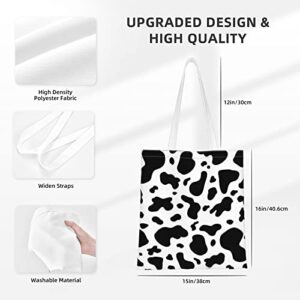 Cow Print Canvas Tote Bag For Women, Reusable Open Book Shopping Bags Aesthetic Tote Handbag Grocery Bags For Women Teacher Mother As Gifts