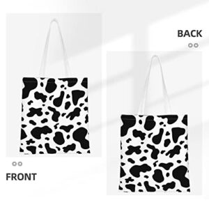 Cow Print Canvas Tote Bag For Women, Reusable Open Book Shopping Bags Aesthetic Tote Handbag Grocery Bags For Women Teacher Mother As Gifts