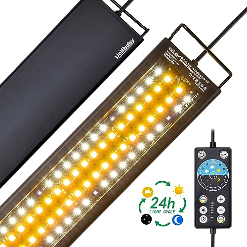 Uelfbaby Super Bright LED Aquarium Light 24/7 Mode 24W for 18"-24" Fish Tank (10/15/20 Gallon Tank), Full Spectrum Fish Tank Light with Adjustable Timer On/Off, 7 Colors Adjustable Brightness