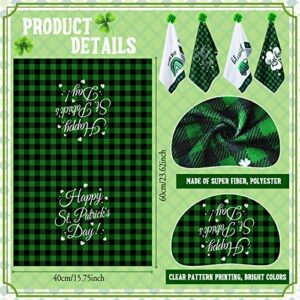 Kajaia 4 Pieces St. Patrick's Day Kitchen Dish Towels Green Black Buffalo Plaids Lucky Shamrock Truck Cloth Tea Towel 16 x 24 Irish Seasonal Decorative Dishcloth Hand Towel for Cooking Baking