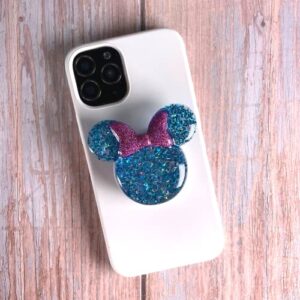 Mouse & Princess Phone Grip Foldable Kickstand Cartoon Character Expanding Mount Smart Cell Phone Holder Stand for iPhone Accessories (Pink-LightBlue)