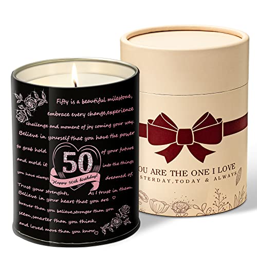 50 Years Old Birthday Ideas Gift for Her, Happy 50th Birthday Candles Gifts for Women, Romantic Birthday Gift for Friend Sister, Scented Candles Birthday Gift for Mom Grandma Wife