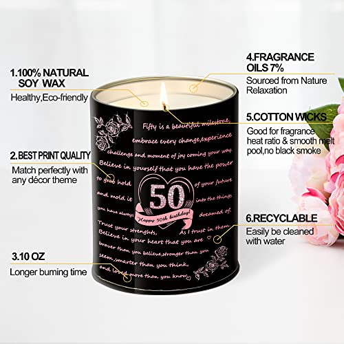 50 Years Old Birthday Ideas Gift for Her, Happy 50th Birthday Candles Gifts for Women, Romantic Birthday Gift for Friend Sister, Scented Candles Birthday Gift for Mom Grandma Wife