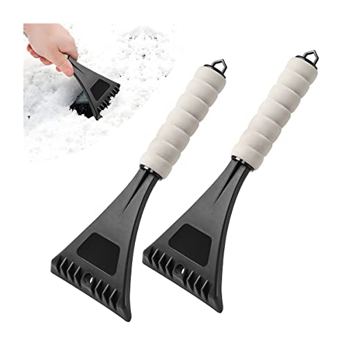 2 PCS Car Snow Shovel Scraper, Ice Frost Cleaning Tools, Auto Snow Removal with Foam Handle, Universal for Car Truck SUV Windshield and Window, Mirrors, Scratch-Free Car Winter Accessories (Black)