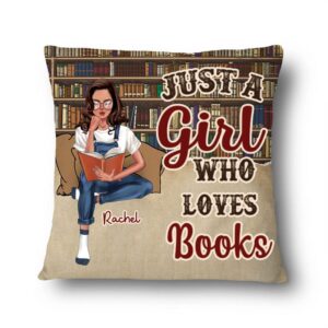 book lovers reading pillow, customized books pillow, just a girl who loves book personalized pillow for girl women room (multi 3)