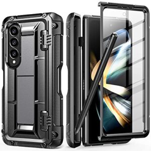 ztotopcases for samsung galaxy z fold 4 5g (2022), full-body dual layer rugged case with built-in screen protector & kickstand & s pen slot drop protection shockproof, black