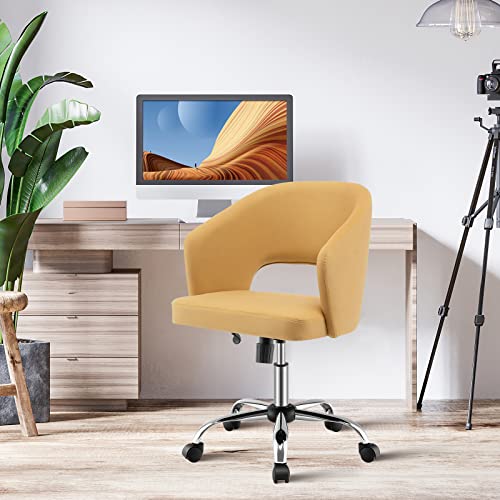 Giantex Home Office Desk Chair, Comfy Upholstered Chair with Hollow Design & Height Adjustable, Modern Rolling Swivel Armchair Chair, Leisure Task Cute Chair for Living Room Study Vanity, Yellow