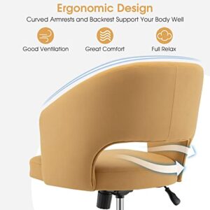 Giantex Home Office Desk Chair, Comfy Upholstered Chair with Hollow Design & Height Adjustable, Modern Rolling Swivel Armchair Chair, Leisure Task Cute Chair for Living Room Study Vanity, Yellow