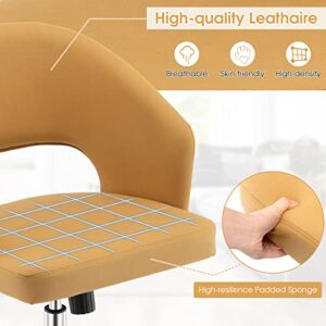 Giantex Home Office Desk Chair, Comfy Upholstered Chair with Hollow Design & Height Adjustable, Modern Rolling Swivel Armchair Chair, Leisure Task Cute Chair for Living Room Study Vanity, Yellow