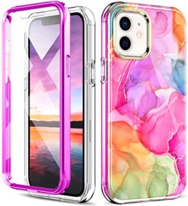 hocase for iphone 12 case iphone 12 pro case, (with built-in screen protector) cute rugged shockproof slim lightweight tpu full body protective case for iphone 12/12 pro (6.1") - purple meets pink