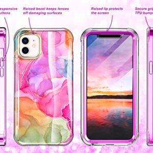 Hocase for iPhone 12 Case iPhone 12 Pro Case, (with Built-in Screen Protector) Cute Rugged Shockproof Slim Lightweight TPU Full Body Protective Case for iPhone 12/12 Pro (6.1") - Purple Meets Pink