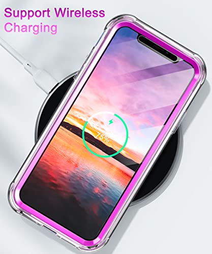 Hocase for iPhone 12 Case iPhone 12 Pro Case, (with Built-in Screen Protector) Cute Rugged Shockproof Slim Lightweight TPU Full Body Protective Case for iPhone 12/12 Pro (6.1") - Purple Meets Pink