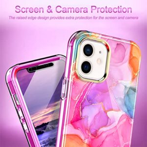 Hocase for iPhone 12 Case iPhone 12 Pro Case, (with Built-in Screen Protector) Cute Rugged Shockproof Slim Lightweight TPU Full Body Protective Case for iPhone 12/12 Pro (6.1") - Purple Meets Pink