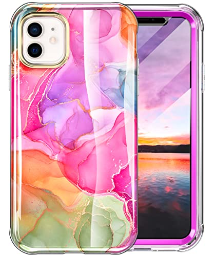 Hocase for iPhone 12 Case iPhone 12 Pro Case, (with Built-in Screen Protector) Cute Rugged Shockproof Slim Lightweight TPU Full Body Protective Case for iPhone 12/12 Pro (6.1") - Purple Meets Pink