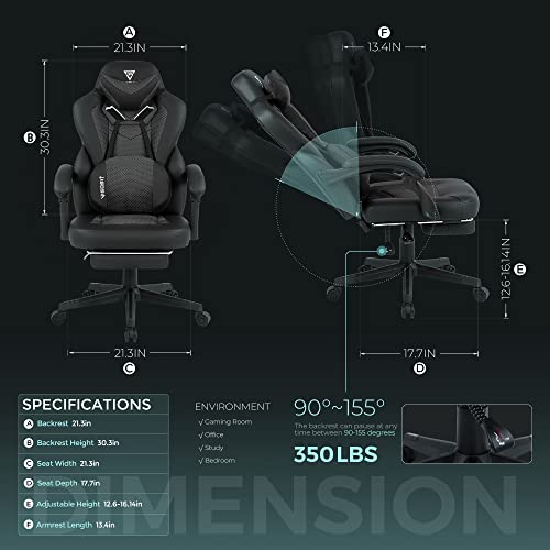 Vigosit Gaming Chair with Footrest, Mesh Gaming Chair for Heavy People, Ergonomic Reclining Gamer Computer / PC Chair with Massage for Adult, Big and Tall Office (Dark Grey)
