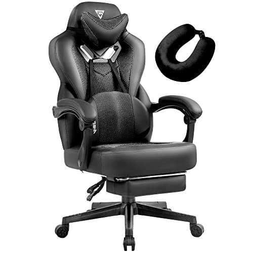 Vigosit Gaming Chair with Footrest, Mesh Gaming Chair for Heavy People, Ergonomic Reclining Gamer Computer / PC Chair with Massage for Adult, Big and Tall Office (Dark Grey)