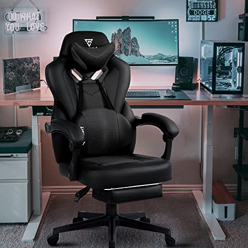 Vigosit Gaming Chair with Footrest, Mesh Gaming Chair for Heavy People, Ergonomic Reclining Gamer Computer / PC Chair with Massage for Adult, Big and Tall Office (Dark Grey)