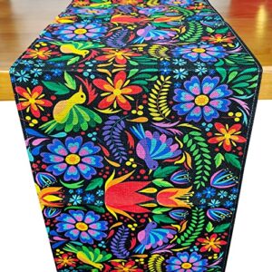 mexican table runner day of the dead decorations, , uniideco ofrenda dia de los muertos table decorations, fiesta home dining room kitchen table runner decor (birds and flowers)