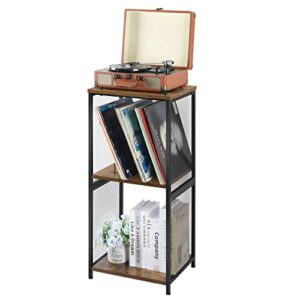 record player stand, vinyl record storage holder turntable stand cabinet with 2 tier display shelf up to 170 albums, end table nightstand for living room, bedroom, office, rustic brown