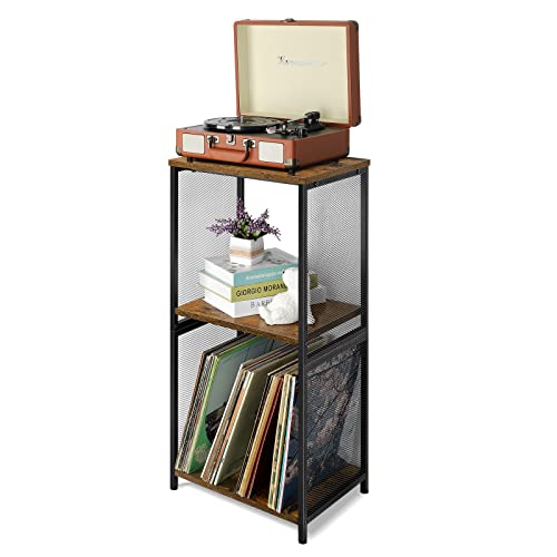 Record Player Stand, Vinyl Record Storage Holder Turntable Stand Cabinet with 2 Tier Display Shelf Up to 170 Albums, End Table Nightstand for Living Room, Bedroom, Office, Rustic Brown