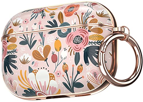 Maxjoy for Airpods Pro 2nd Generation/1st Generation Case Cover, Flower AirPod Pro 2 Case for Women Cute Protective Hard iPod Pro 2 Case with Keychain for AirPods Pro (2023/2022/2019)