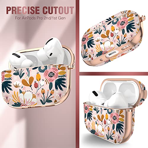 Maxjoy for Airpods Pro 2nd Generation/1st Generation Case Cover, Flower AirPod Pro 2 Case for Women Cute Protective Hard iPod Pro 2 Case with Keychain for AirPods Pro (2023/2022/2019)