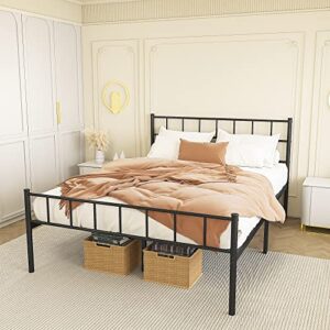 Aolthin Queen Bed Frame, Platform Bed Frame with Headboard, 12 "Storage at Bottom, No Need for Spring Box, Silver Black