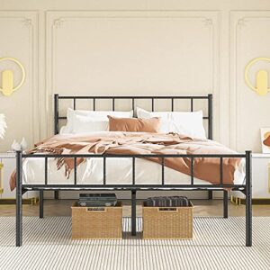aolthin queen bed frame, platform bed frame with headboard, 12 "storage at bottom, no need for spring box, silver black