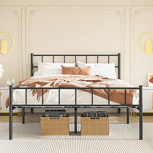 Aolthin Queen Bed Frame, Platform Bed Frame with Headboard, 12 "Storage at Bottom, No Need for Spring Box, Silver Black