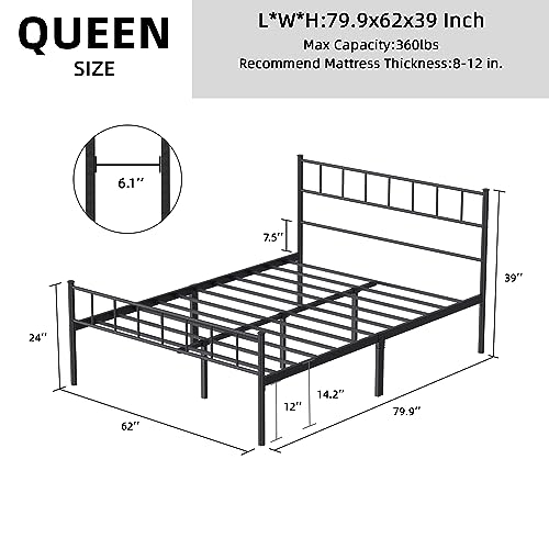 Aolthin Queen Bed Frame, Platform Bed Frame with Headboard, 12 "Storage at Bottom, No Need for Spring Box, Silver Black