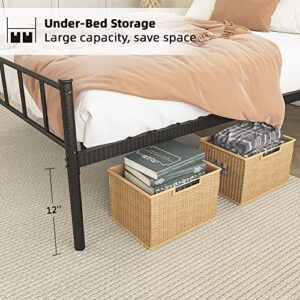 Aolthin Queen Bed Frame, Platform Bed Frame with Headboard, 12 "Storage at Bottom, No Need for Spring Box, Silver Black