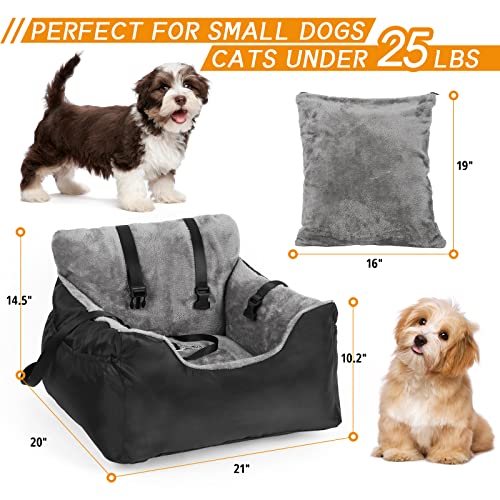 Dog Car Seat Pet Booster Car Seat for Small Dogs with Double-Sided Cushion, Adjustable Clip-On Safety Leash, Sturdy Snap Hook, Two Storage Pockets, Detachable Washable Comfy Ultra Soft Car Travel Bed