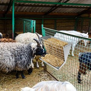 YXJSTO Wall Mount Hay Rack, Heavy-Duty Galvanized Metal 2 in 1 Hay and Grain Feeder, Livestock Feeder with Adjustable Distance, Hay Feeder for Goats, Sheep, Horse