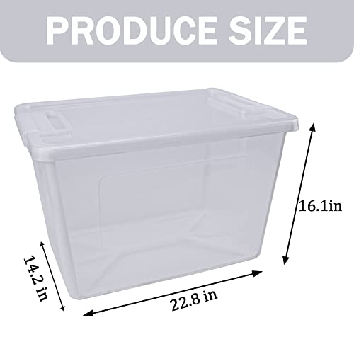 92 Quart Plastic Storage Bins Waterproof, Utility Tote Organizing Container Box with Buckle Down Lid, Collapsible Clear Plastic Storage Box, for Toys Clothes and Bedding, 1 pack, Transparent