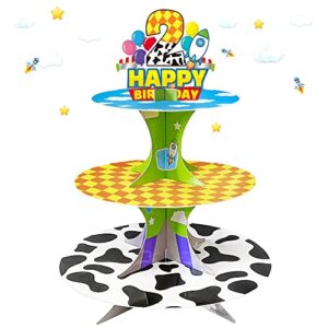 cartoon story cupcake stand 2nd cardboard cake stand dessert tower holder for toy theme birthday decoration baby shower party supplies