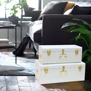 Vixdonos Decorative Metal Box Storage Trunks Set of 2 College Dorm Chest with Lock Hole,23.7X14.2X9.5 Inches(White)