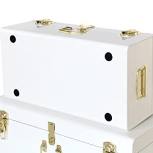 Vixdonos Decorative Metal Box Storage Trunks Set of 2 College Dorm Chest with Lock Hole,23.7X14.2X9.5 Inches(White)