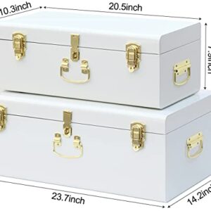 Vixdonos Decorative Metal Box Storage Trunks Set of 2 College Dorm Chest with Lock Hole,23.7X14.2X9.5 Inches(White)